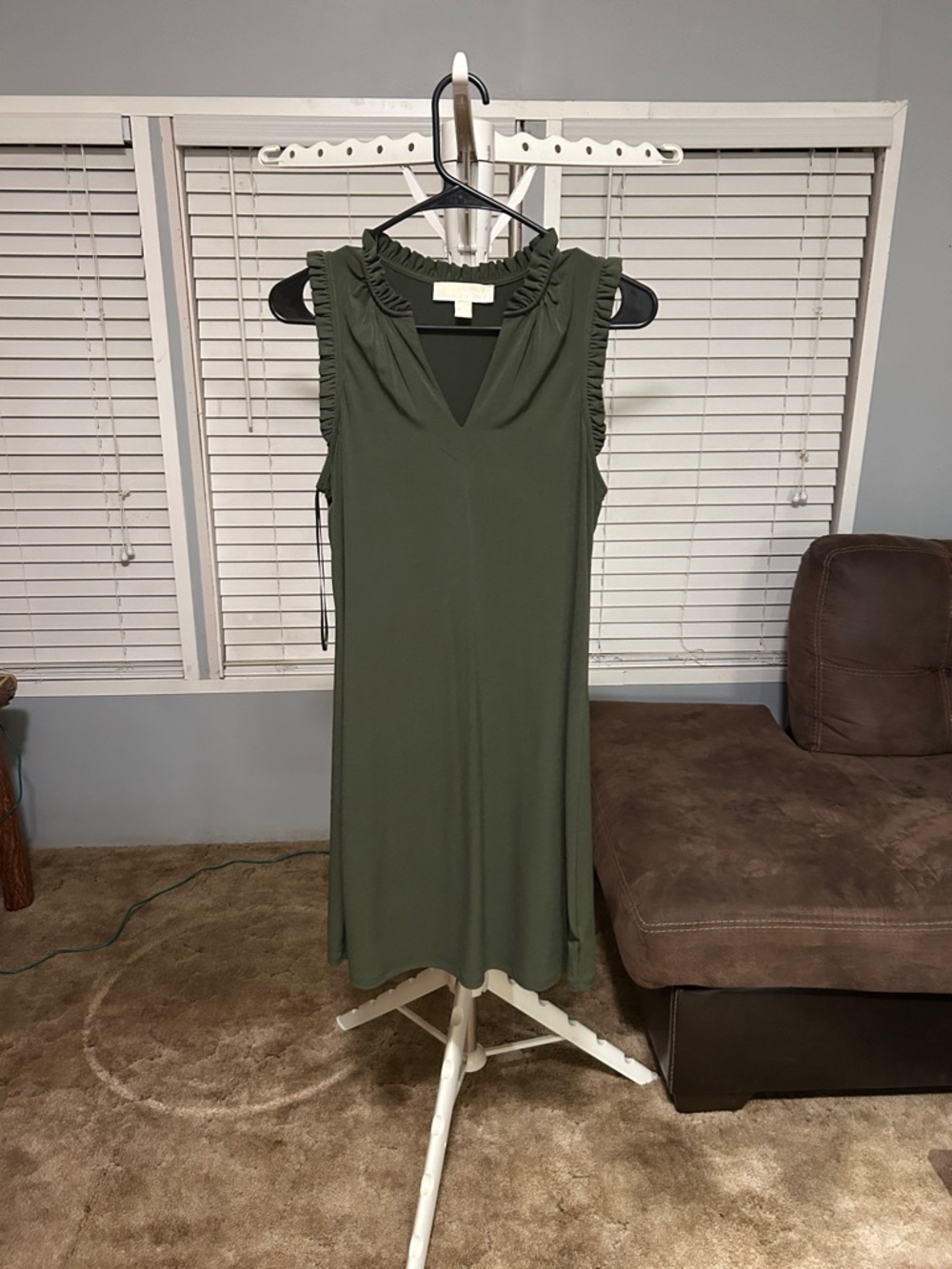 Michael Kors Olive Ruffle-Sleeve V-Neck Midi Dress